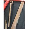 Image 2 : Vintage Tool Lot. Cross Saw. Old Wrench and A Sickle. Saw Can be Broken Down For Shipping