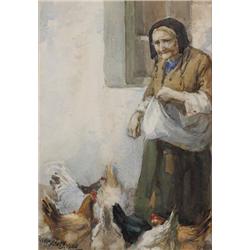 Frank McKelvey RHA RUA (1895-1974) FEEDING THE HE
