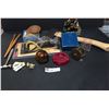 Image 1 : Vintage Hunting Lot. Slingshot, an Old Axe from Sweden, Big Light Ashtray, Fishing Tackle, Figure et