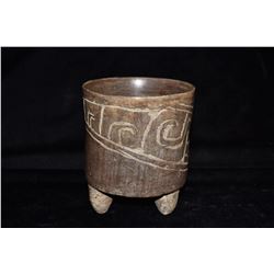 5" Tall Tri Leg Mayan Engraved Cup, Pre Columbian, Ex