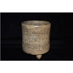 5 1/2" Tall Mayan Tri Leg Vessel, Outstanding Carved