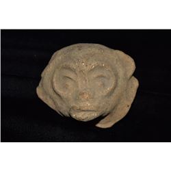 3 3/8" Tall Pre Columbian Monkey Head Effigy Pottery,