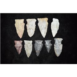 Lot of 9 Arrowheads, Central Missouri, Deconsessioned