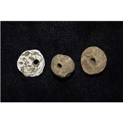 2 Pottery Round and 1 Shell Bead, Bob Zimmerman