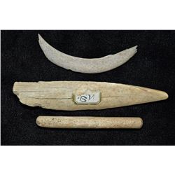 Lot of 3 Bone Tools, 4", 2 3/4", 2 1/2", South Dakota