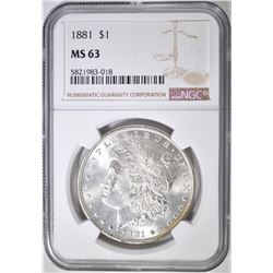 1881 MORGAN DOLLAR, NGC MS-63