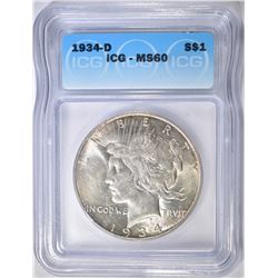 1934-D PEACE DOLLAR ICG MS-60