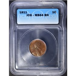 1911 LINCOLN CENT  ICG MS-64 BN
