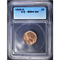1929-D LINCOLN CENT  ICG ME-64 RD