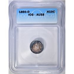 1860-O SEATED LIBERTY HALF DIME  ICG AU-58