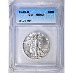 1936-D WALKING LIBERTY HALF DOLLAR  ICG MS-63