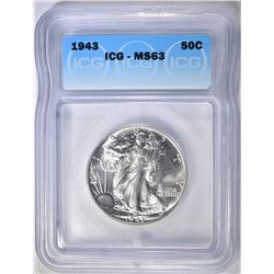 1943 WALKING LIBERTY HALF DOLLAR  ICG MS-63