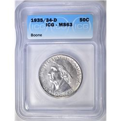 1935/34-D BOONE COMMEM HALF DOLLAR  ICG MS-63
