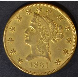 1861 $10 GOLD CLARK & GRUBER  CH ORIG  AU/UNC