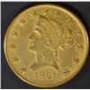 Image 1 : 1861 $10 GOLD CLARK & GRUBER  CH ORIG  AU/UNC