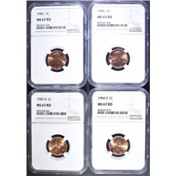 1984-P&D AND 1985 P&D LINCOLN CENTS, NGC MS-67 RED