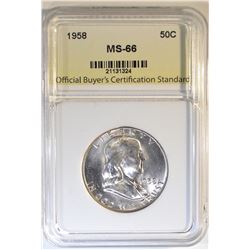 1958 FRANKLIN HALF DOLLAR, OBCS SUPERB GEM BU