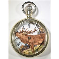 Silver Elgin open face pocket watch, Moose,