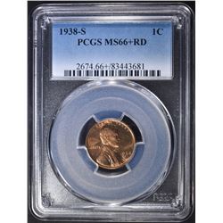 1938-S LINCOLN CENT  PCGS MS-66+ RD