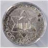 Image 2 : 1852 3 CENT SILVER  ANACS MS-61