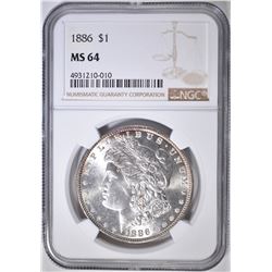 1886  MORGAN DOLLAR, NGC MS-64