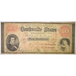 1861 CONFEDERATE STATES $10 NOTE