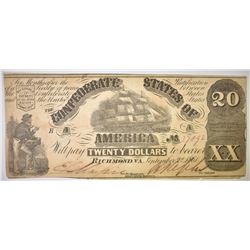 1861 $20 CONFEDERATE STATES NOTE VF