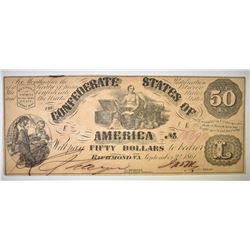 1861 $50 CONFEDERATE STATES NOTE AU