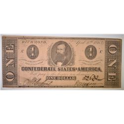 1863 $1 CONFEDERATE STATES NOTE AU