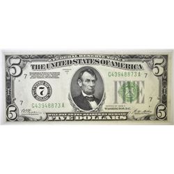 1928-A $5 FEDERAL RESERVE NOTE  GEM UNC