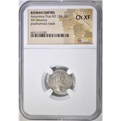 AD 138-161 ANTONINUS PIUS.  AR DENARIUS NGC CH XF