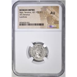 AD 193-211 SEPT. SEVERUS AR DENARIUS  NGC AU