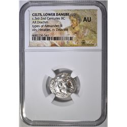 3RD - 2ND CENTURIES BC AR DRACHM  NGC AU