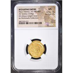 AD 582-602 MAUR. TIBERIUS  AV SOLIDUS NGC MS