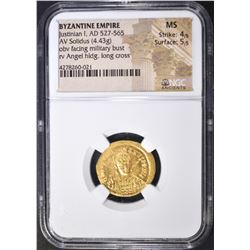 AD 527-565 JUSTINLAN I AV SOLIDUS.  NGC MS