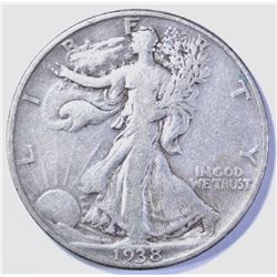 1938-D WALKING LIBERTY HALF DOLLAR, VF/XF