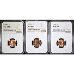 1968-P-D&S LINCOLN CENTS, NGC MS-66 RED