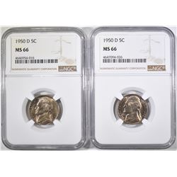 2-1950-D JEFFERSON NICKELS, NGC MS-66