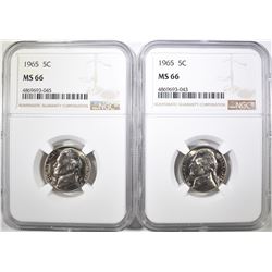 (2) 1965 NICKELS NGC MS-66