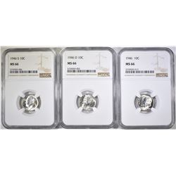 1946-P-D&S ROOSEVELT DIMES, NGC MS-66