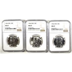 (3) 1966 SMS KENNEDY HALVES NGC MS 67