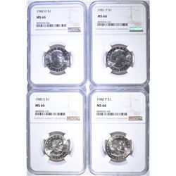 1980-P, 1980-D, 1980-S, 1981-P S.B.A ALL NGC MS-66