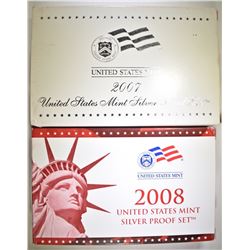 2007 & 2008 U.S. SILVER PROOF SETS ORIG PACKAGING