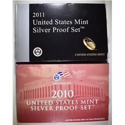 2010 & 2011 U.S. SILVER PROOF SETS ORIG PACKAGING