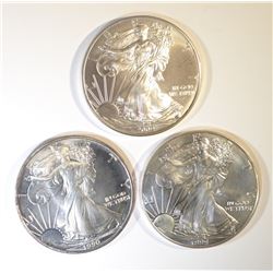 1990, 99 & 09 BU AMERICAN SILVER EAGLES