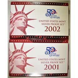 2001 & 02 U.S. SILVER PROOF SETS ORIG PACKAGING