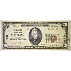 1929 $20 CLEVELAND NATIONAL BANK, CLEVELAND, TN