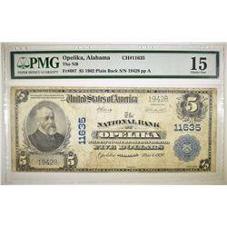 1902 $5 NATIONAL BANK OF OPELIKA, AL PMG 15 RUST