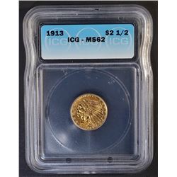 1913 $2.5 GOLD INDIAN ICG MS-62