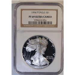 1994 AMERICAN SILVER EAGLE NGC PF-69 ULTRA CAMEO